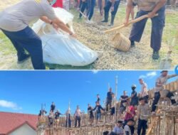 Puluhan Polisi di MBD Turun Tangan Bantu Pengecoran Gedung GSJA Tiakur